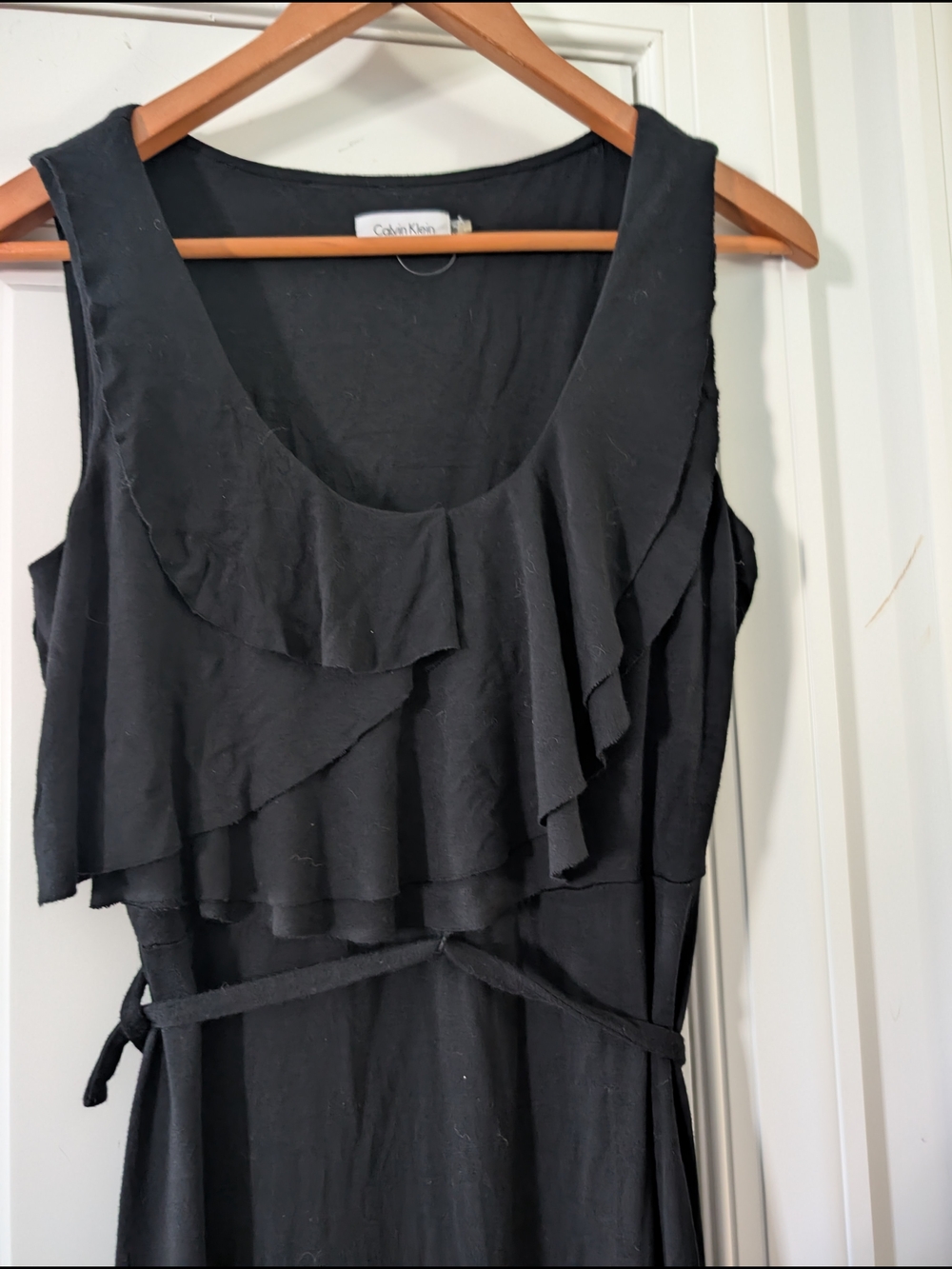 Calvin Klein Black Sleeveless Ruffle Maxi Dress Size 12 W Stretch